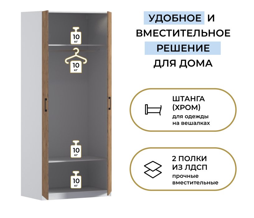 Для одежды, Шкаф двухдверный Макс 1000 мм, вариант №1 (ЛДСП)