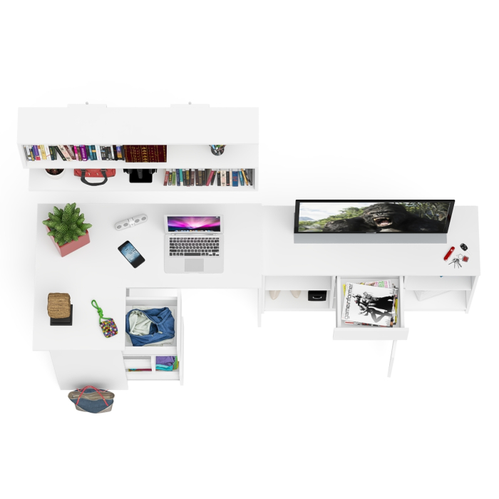 Домашние кабинеты, Стол компьютерный Мори угловой левый с полкой навесной и тумбой МТВ1204.1