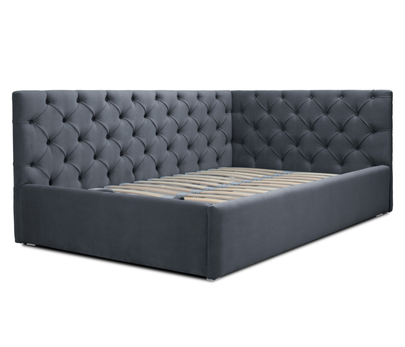 Мягкая кровать, Кровать с мягким изголовьем угловая Оливия 1200 с подъемным механизмом, микровелюр