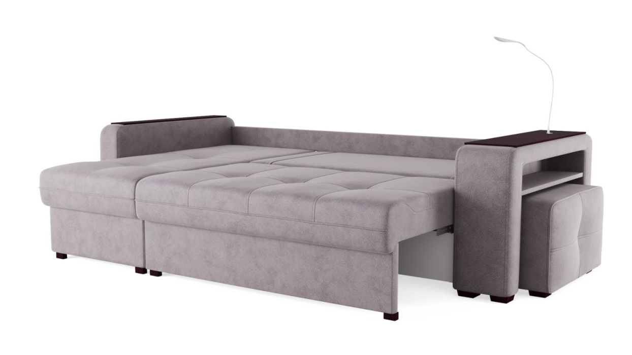 Диваны угловые в гостиную, Диван-кровать угловой Smart 4 пуф справа Велюр