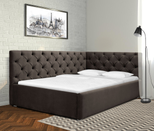 Кровать с мягким изголовьем угловая Оливия 1200 с подъемным механизмом, микровелюр