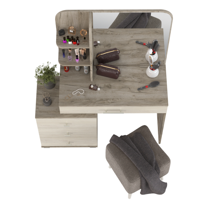 С зеркалом, Трельяж для спальни Оливия и квадратная банкетка Куби