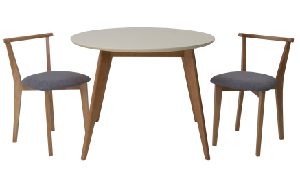 Стол Сканди К 90 натур/слоновая кость со стульями Франк натур рогожка серый