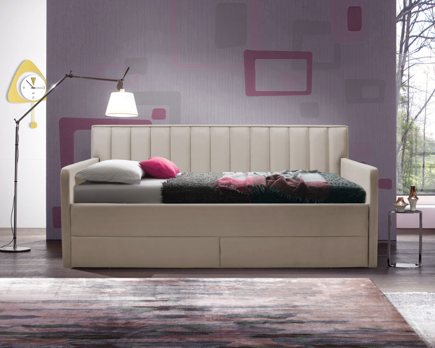 Мягкая кровать, Кровать с  дополнительным спальным местом  и боковинами Порше, микровелюр