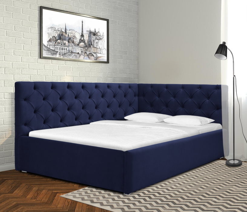 Мягкая кровать, Кровать с мягким изголовьем угловая Оливия 1200 с подъемным механизмом, микровелюр