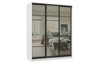 Шкаф-купе Премьер 23 (11ЗГ;11ЗГ;11ЗГ) фасады зеркало графит/трёхдверный/Профиль чёрный муар