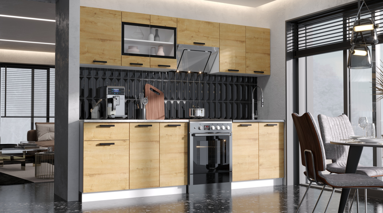 Кухонные гарнитуры, Кухня Хозяюшка 2,6 м Дуб вотан ЛДСП