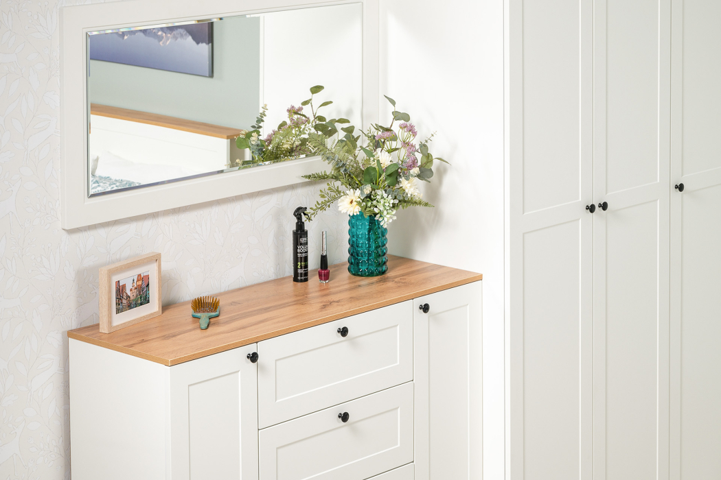 Комоды, Комод Остин 16.221, белая шагрень, дуб золотой крафт